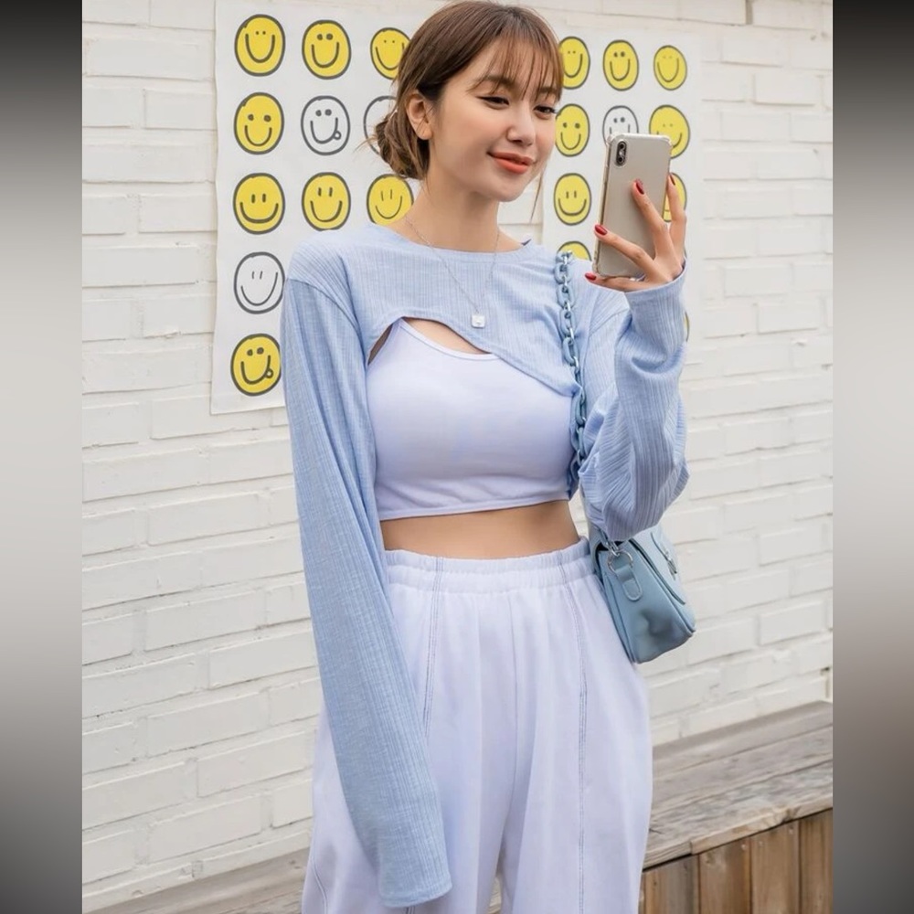 Dazy Shein Brand Light Blue Bolero Assymetric